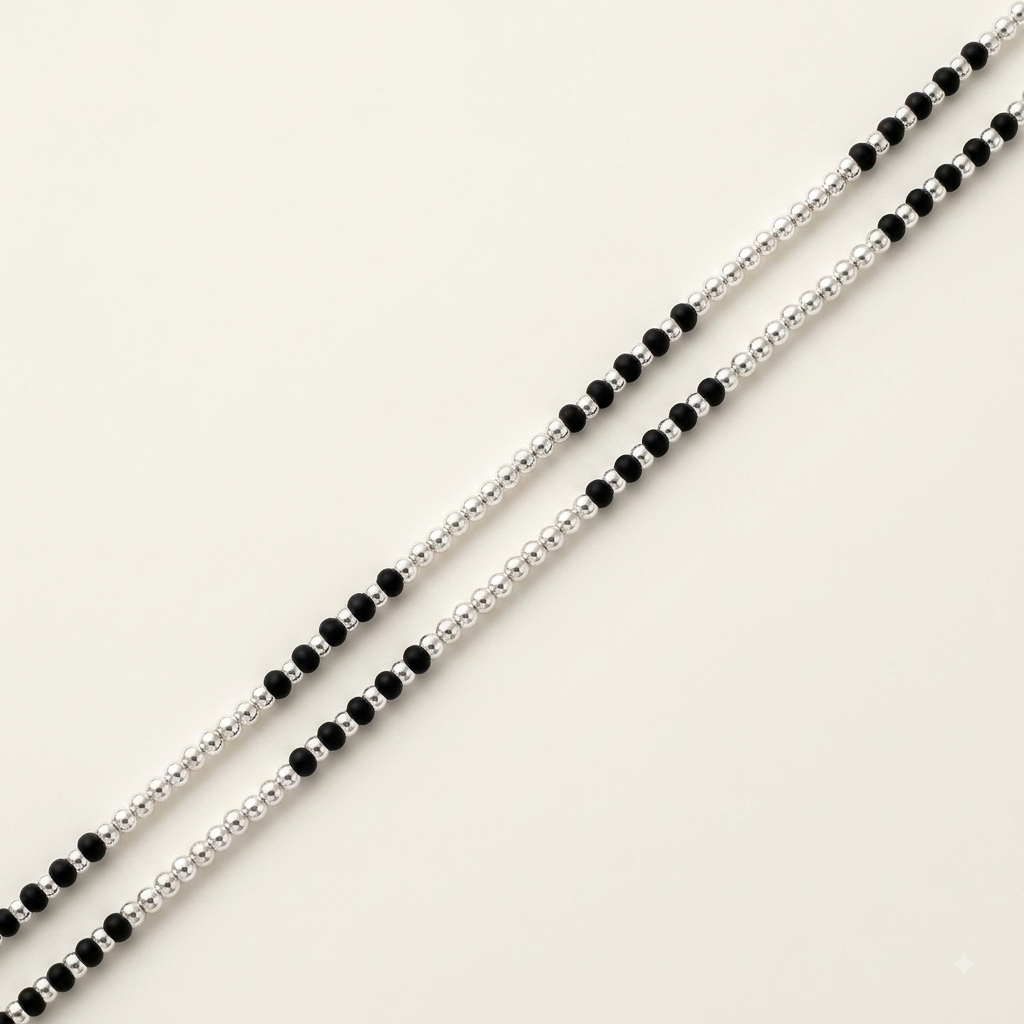 Silver Black And Silver Beads Stylish Anklet