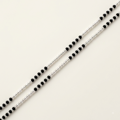 Silver Black And Silver Beads Stylish Anklet