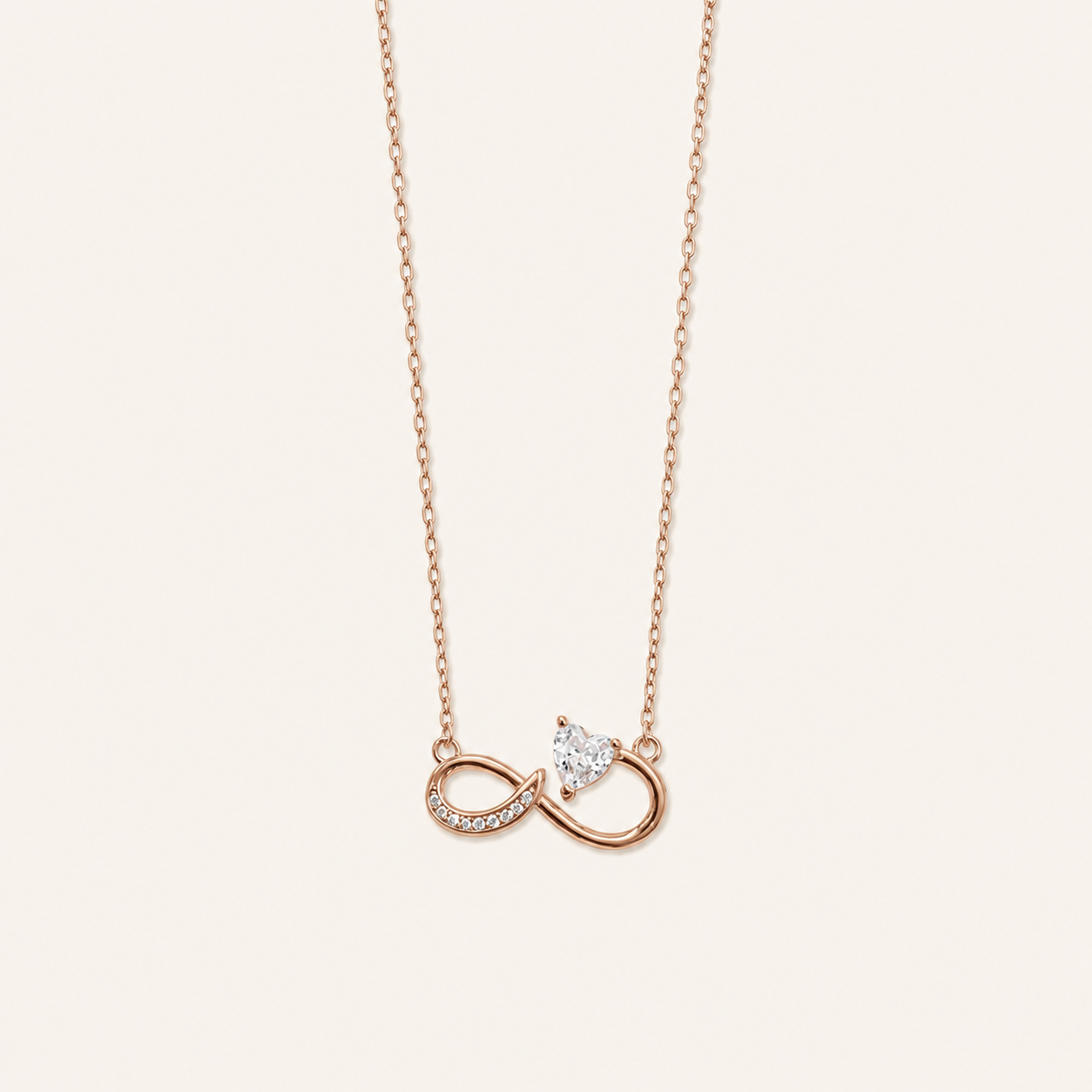 925 Silver Rose Gold Infinity with Hearts Zircon Stone Chain-Pendant