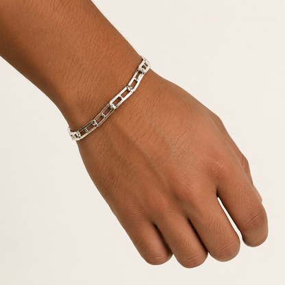 Silver Nawabi Pattern Link Bracelet for Him