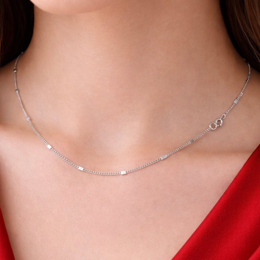 92.5 Pure Silver Rhodium Ladies Chain-Curb Chain with design-Minimal and Elegant