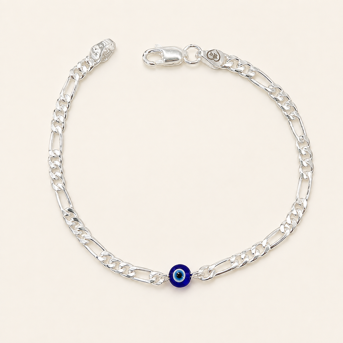 Silver Figaro Evil Eye Bracelet