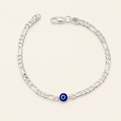 Silver Figaro Evil Eye Bracelet