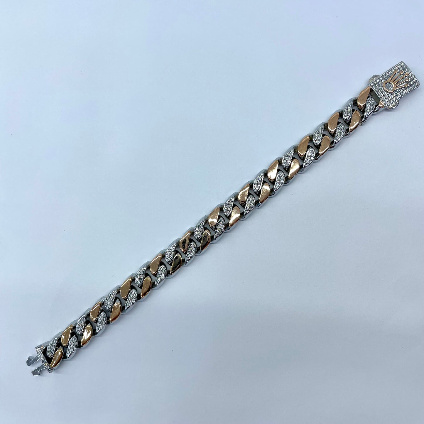 Silver Men Rose Gold Cuban Bracelet