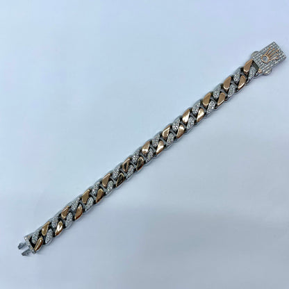 Silver Men Rose Gold Cuban Bracelet