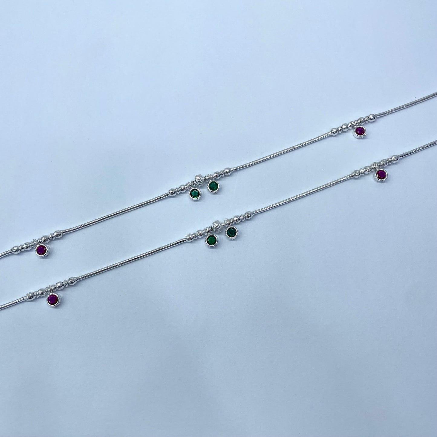 Silver Ruby Anklets