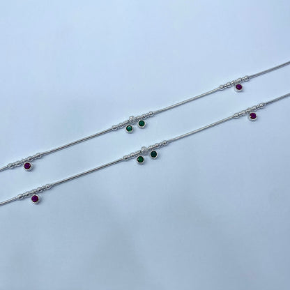 Silver Ruby Anklets