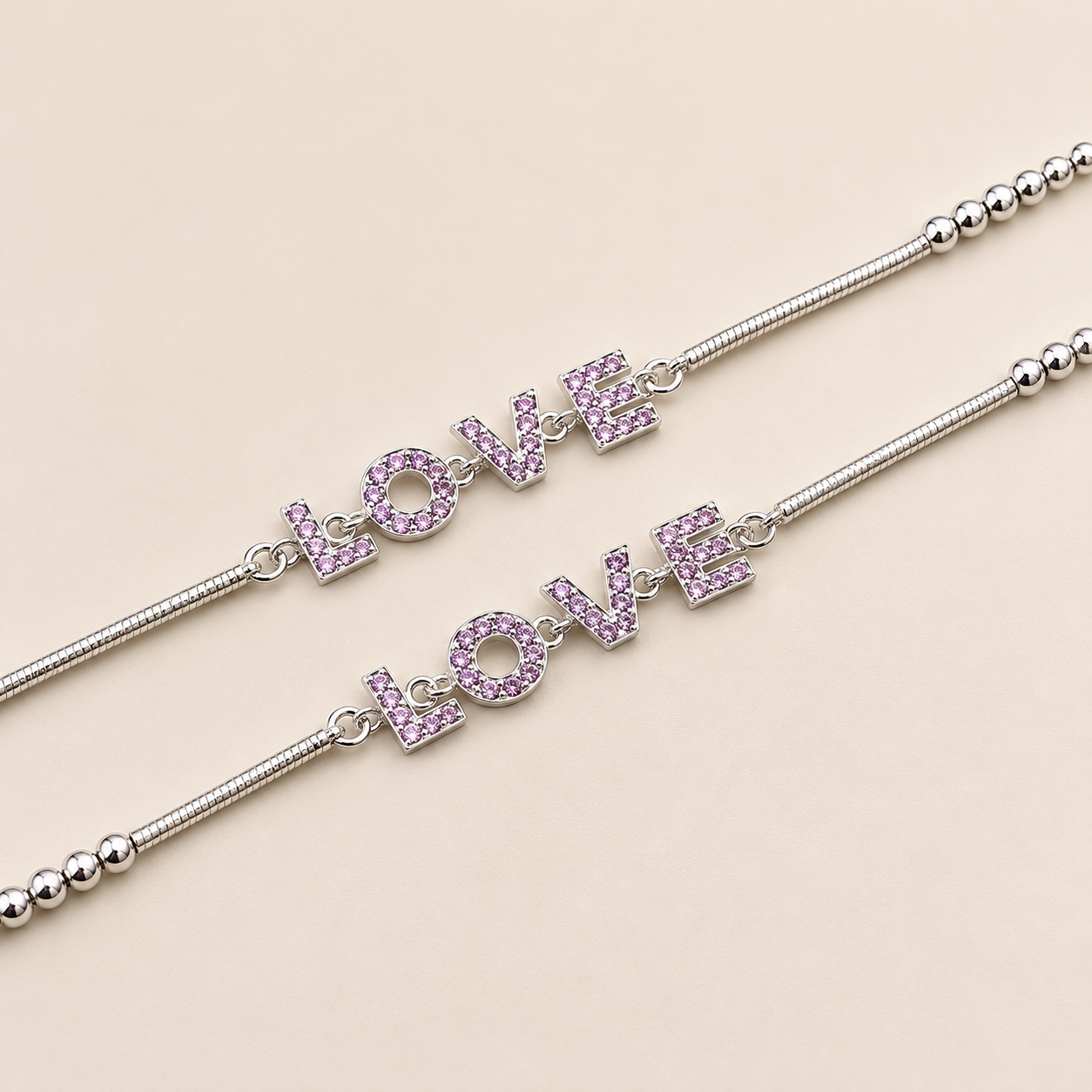 Silver Pink Stone Love Anklet for Her - Eye Catching Elegance