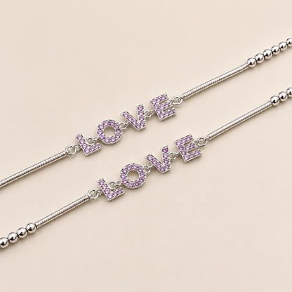 Silver Pink Stone Love Anklet for Her - Eye Catching Elegance