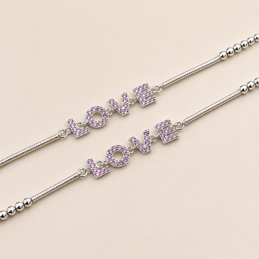 Silver Pink Stone Love Anklet for Her - Eye Catching Elegance