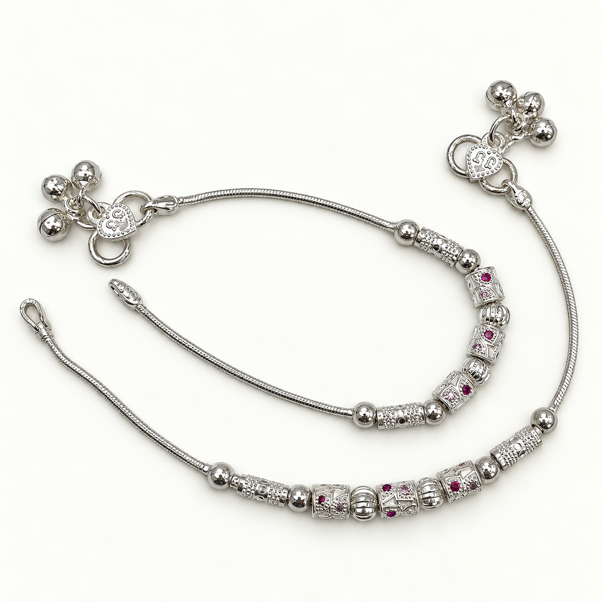 Silver 6.75 inch Beaded Snake Anklet for Kids