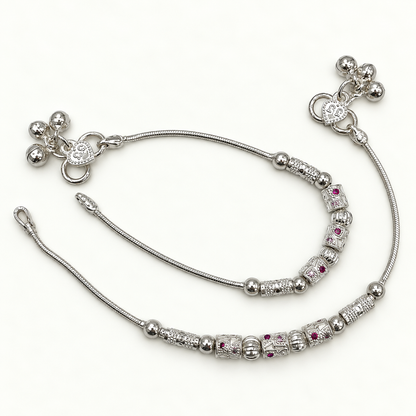 Silver 6.75 inch Beaded Snake Anklet for Kids