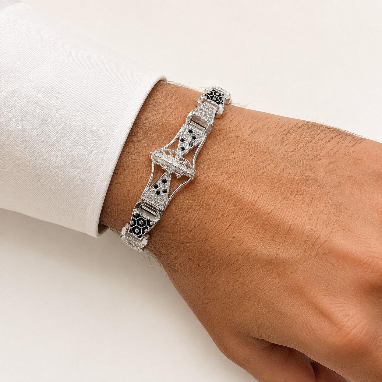 Silver Shri Ram Bracelet with Black Meena Inserts