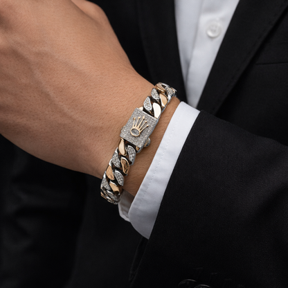 Silver Men Rose Gold Cuban Bracelet