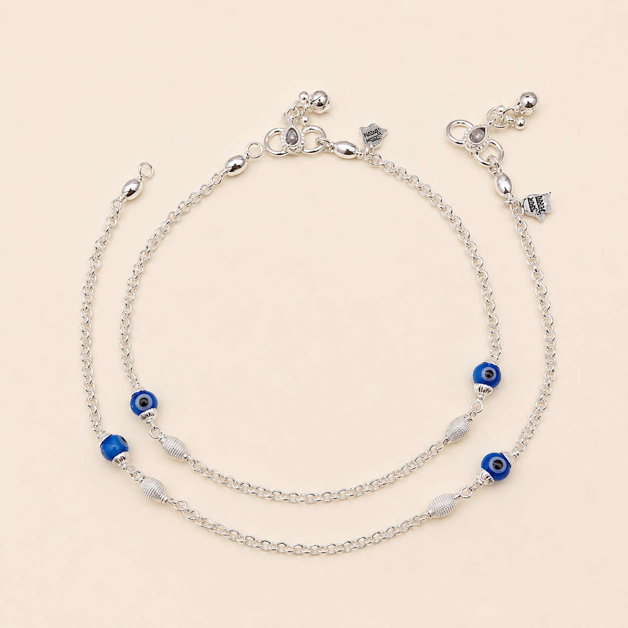 Silver Dual Evil Eye Light Weight Anklet
