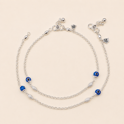 Silver Dual Evil Eye Light Weight Anklet