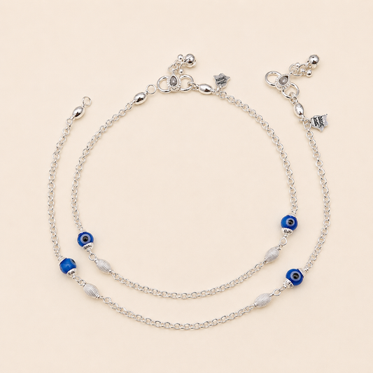 Silver Dual Evil Eye Light Weight Anklet