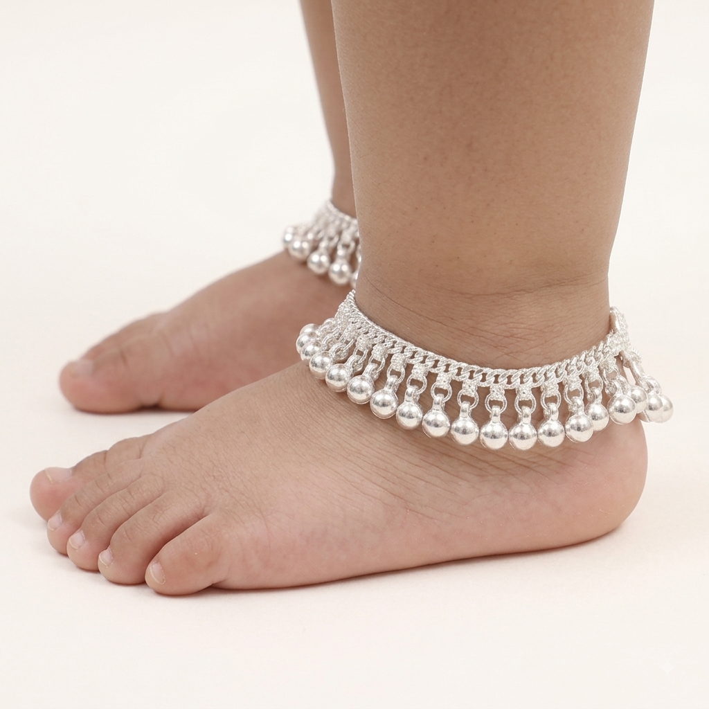 Silver Handmade Full Ghughru Payal For Kids