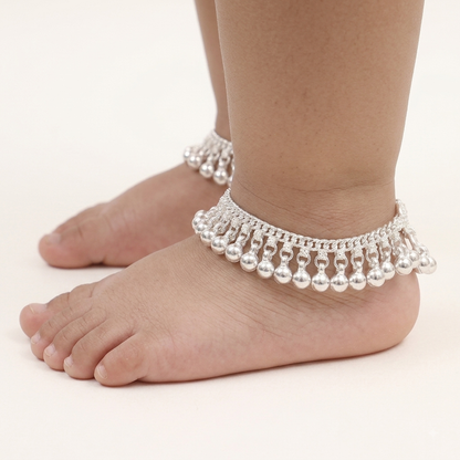 Silver Handmade Full Ghughru Payal For Kids