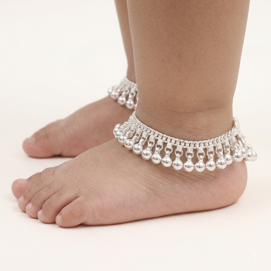 Silver Handmade Full Ghughru Payal For Kids