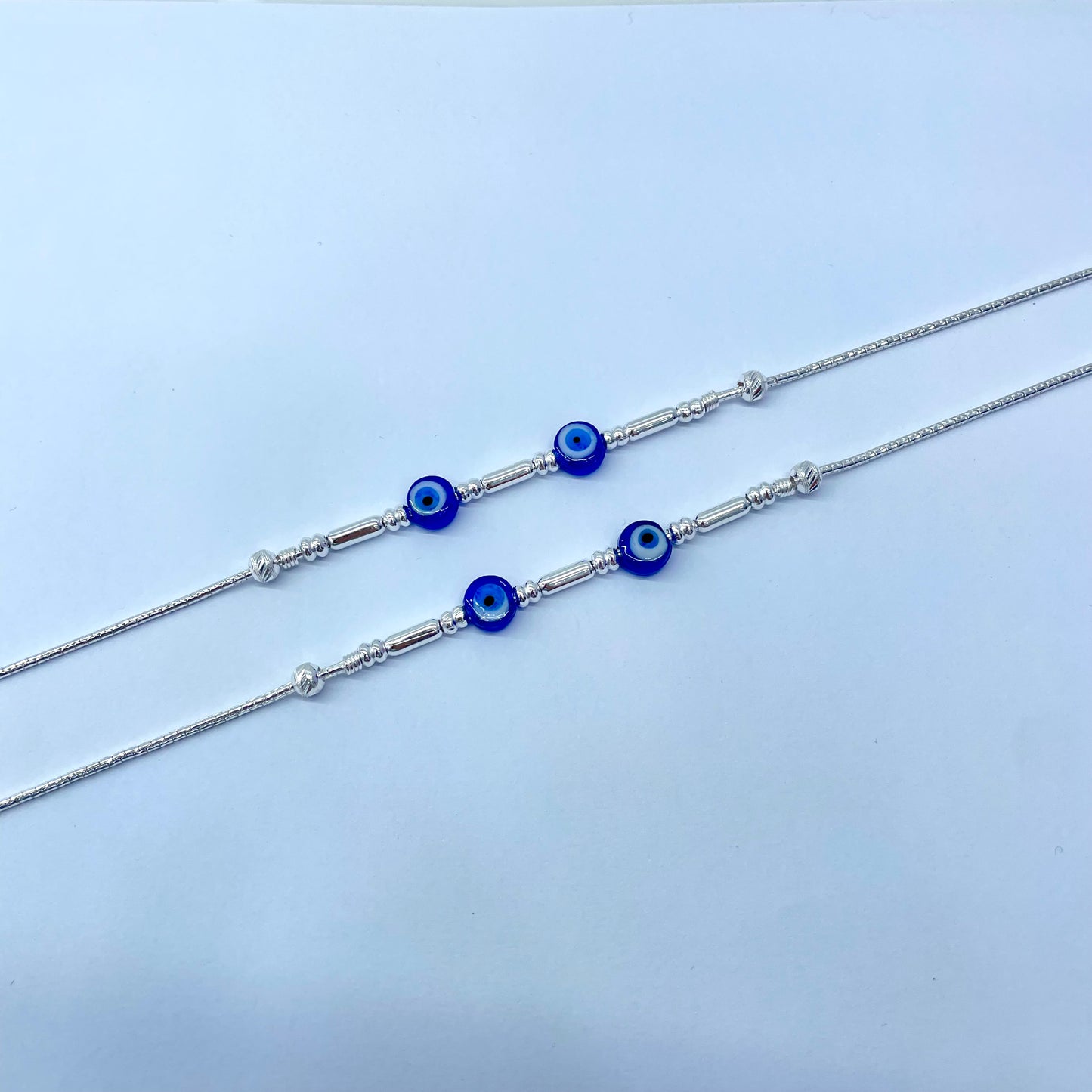 Double Evil Eye Silver Anklet