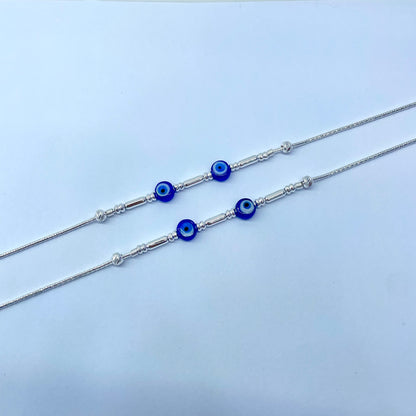 Double Evil Eye Silver Anklet