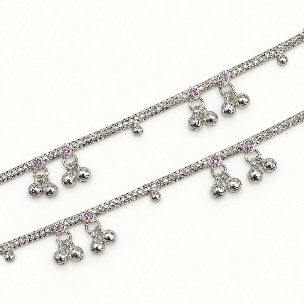 Silver 7 inch Fancy Ghughru Kids Anklet