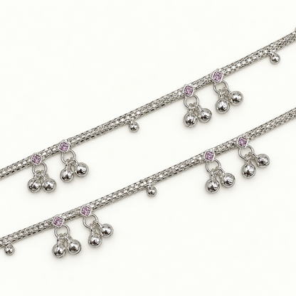 Silver 7 inch Fancy Ghughru Kids Anklet