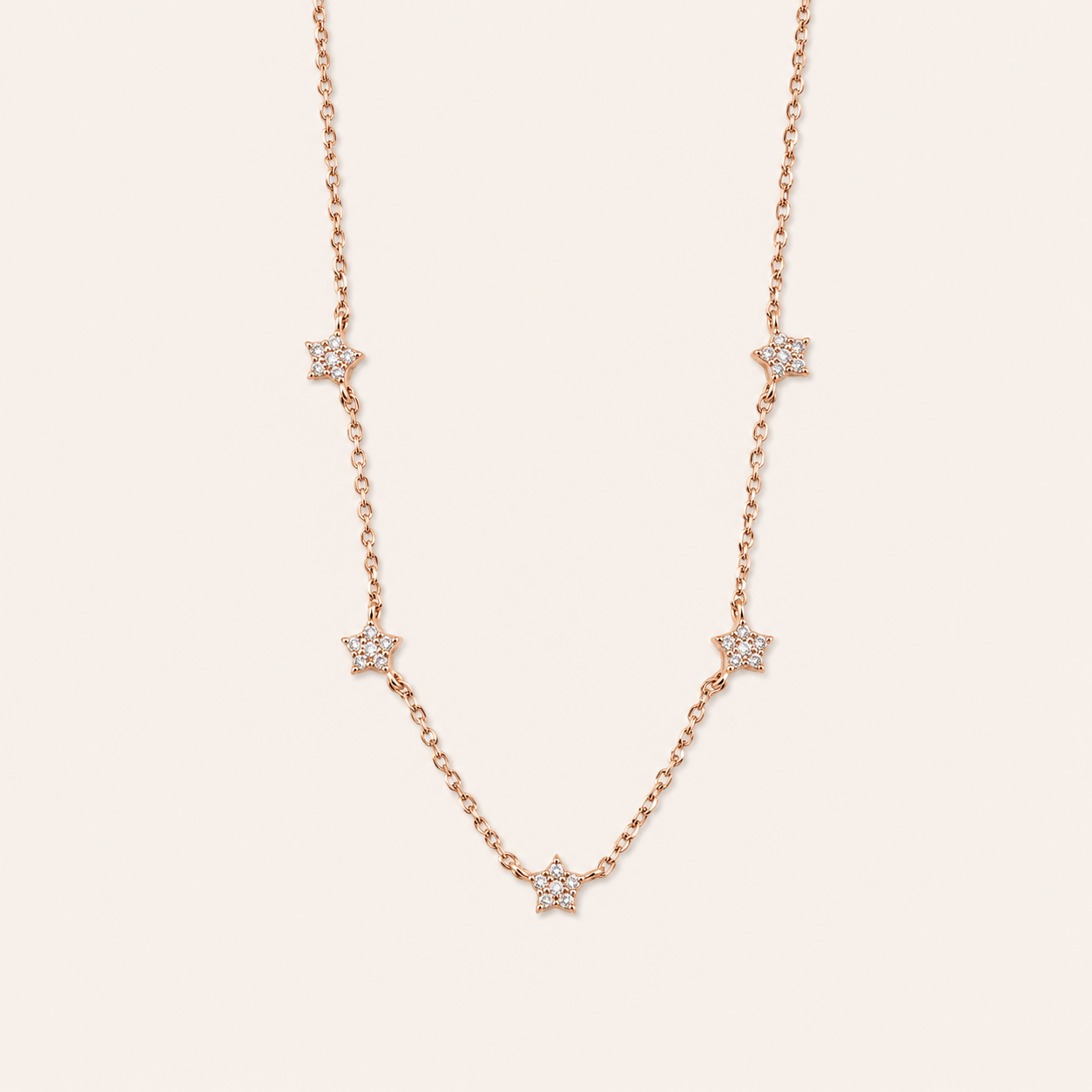 925 Silver Rose Gold 5 Star Charm Necklace