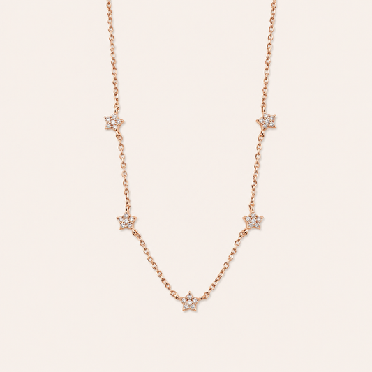 925 Silver Rose Gold 5 Star Charm Necklace