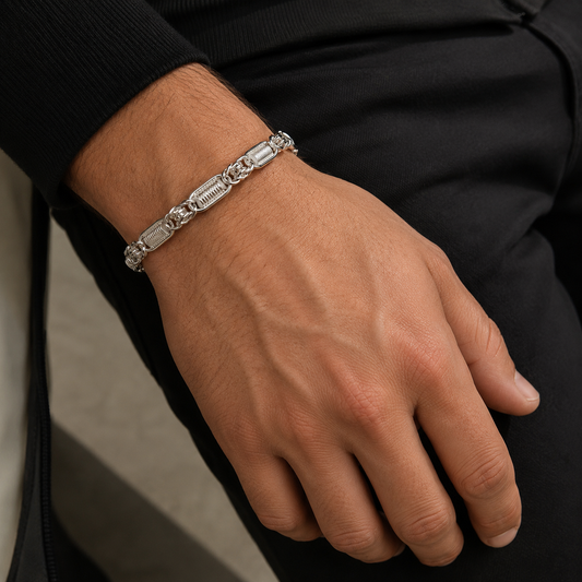 Silver Men Roman Link Bracelet