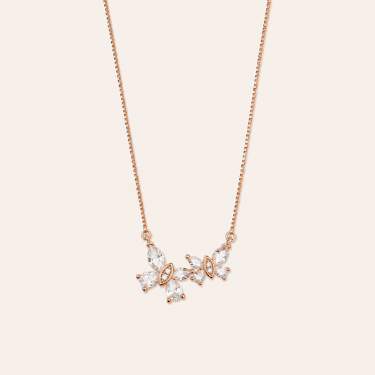 925 Silver Rose Gold CZ Butterfly Chain-Pendant