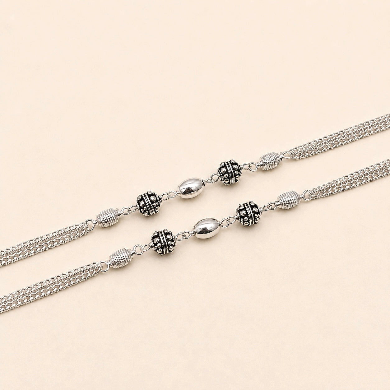 Silver Stylish Engraved Ball Anklet for Daily Wear