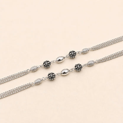 Silver Stylish Engraved Ball Anklet for Daily Wear