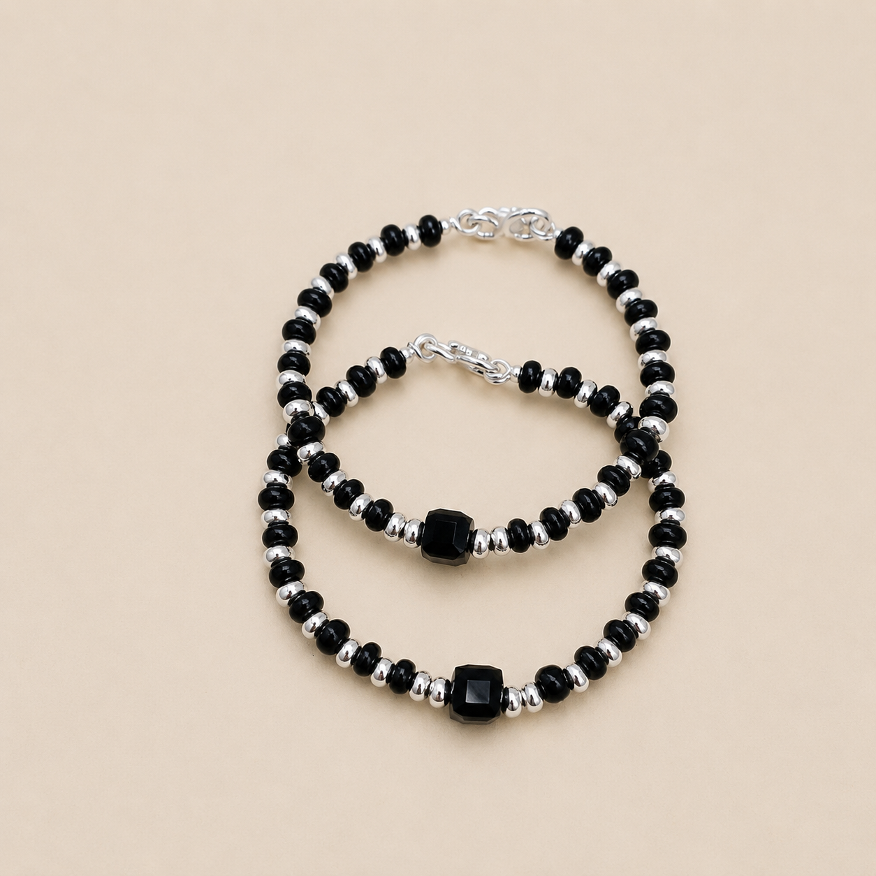 Silver Kids Nazariya with Square Black Bead