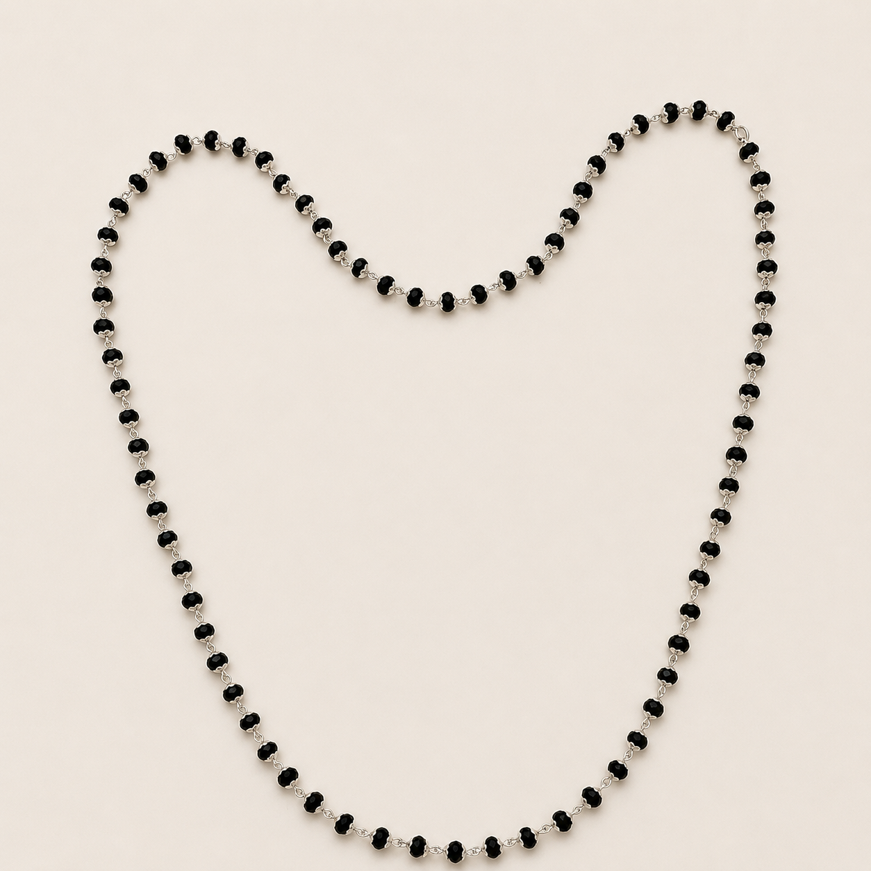 Silver Black Tulsi Beads Handmade Mala with Star Cut Cap