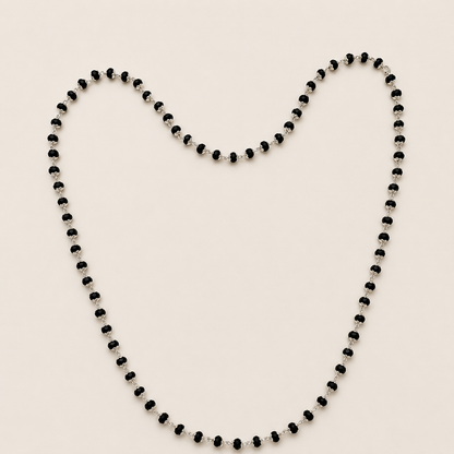 Silver Black Tulsi Beads Handmade Mala with Star Cut Cap
