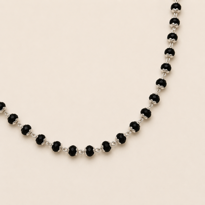 Silver Black Tulsi Beads Handmade Mala with Star Cut Cap