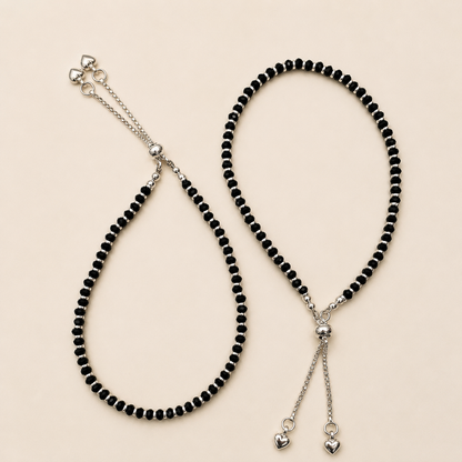 Silver Black Beads Adjustable Anklet