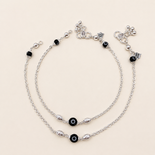 Silver Black Evil Eye Smart Anklet