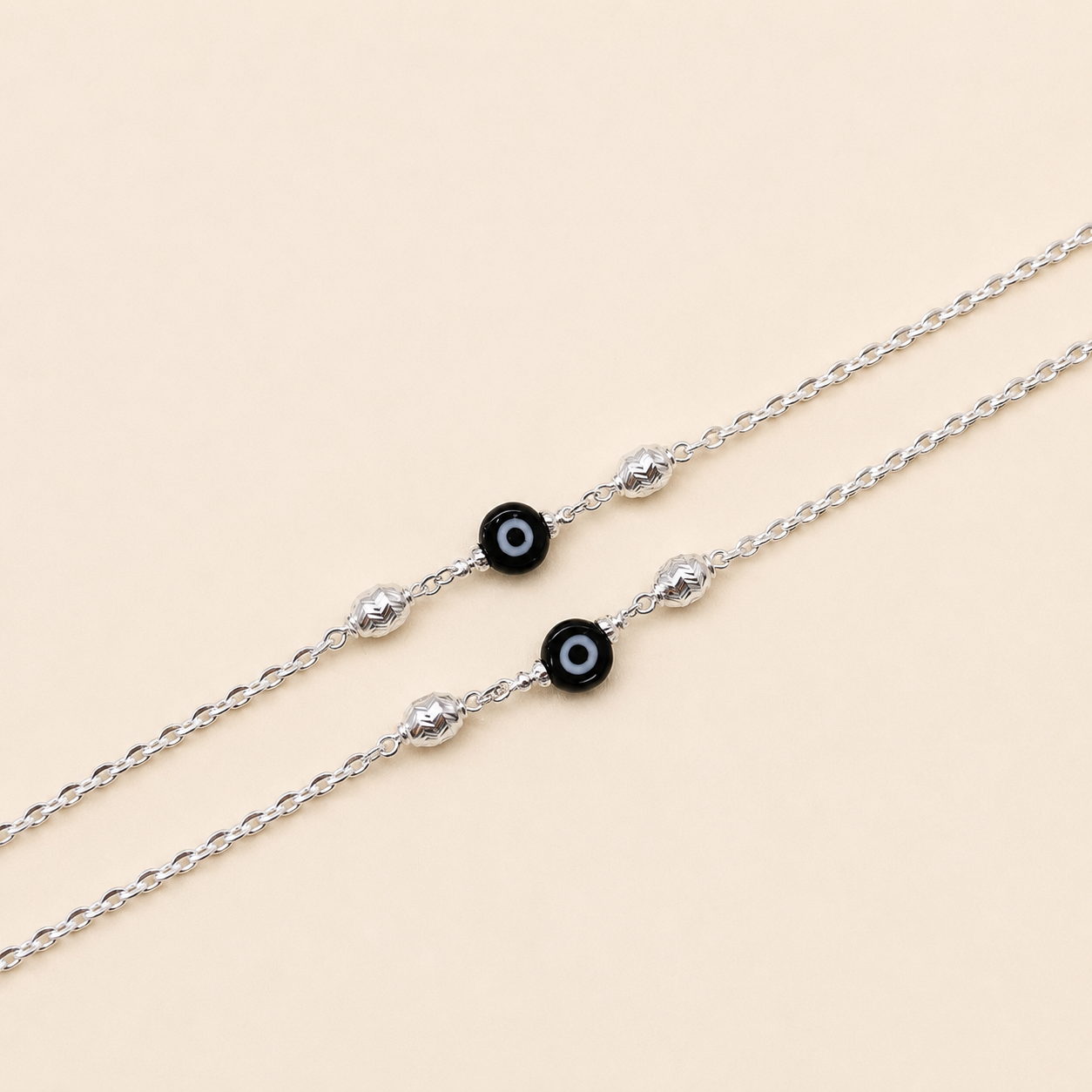 Silver Black Evil Eye Smart Anklet