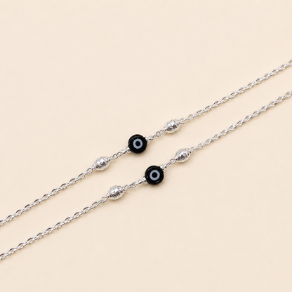 Silver Black Evil Eye Smart Anklet