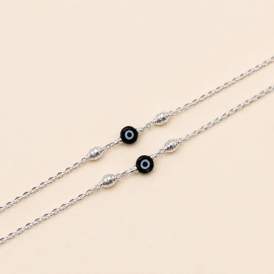 Silver Black Evil Eye Smart Anklet