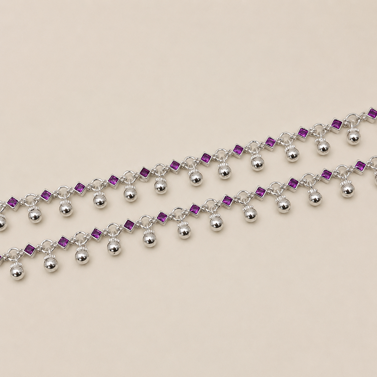 Silver Stunning Ruby Stone Anklet with Ghughru for Perfect Festive Vibes