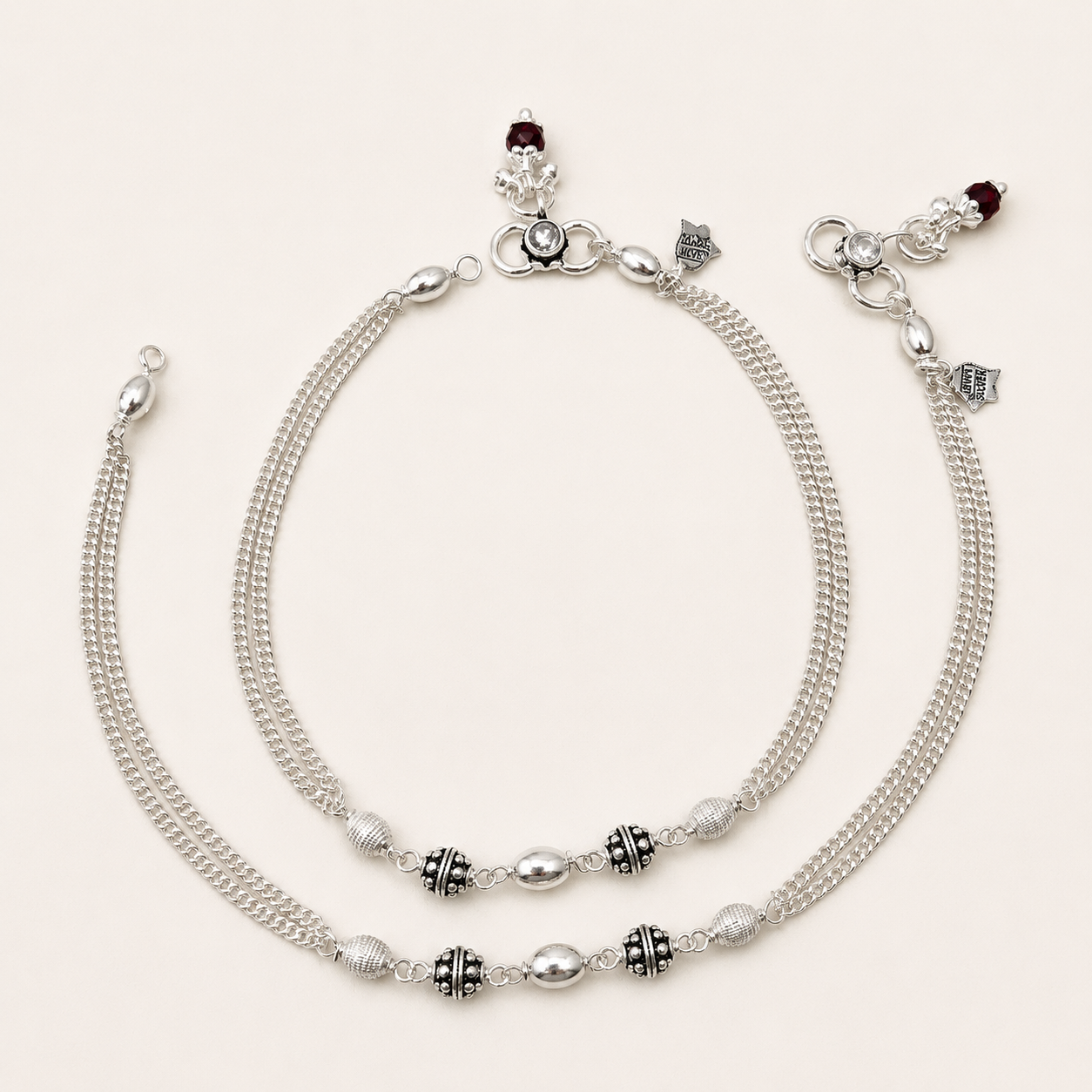 Silver Stylish Engraved Ball Anklet for Daily Wear
