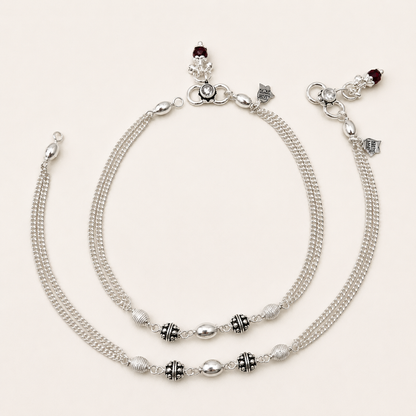 Silver Stylish Engraved Ball Anklet for Daily Wear