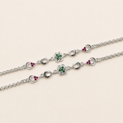 Silver Stylish Green Flower Anklet for Women - Simple & Minimal