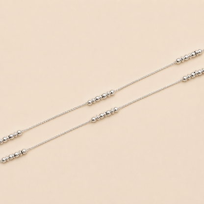 Silver Minimal Designer Anklet With Silver Balls