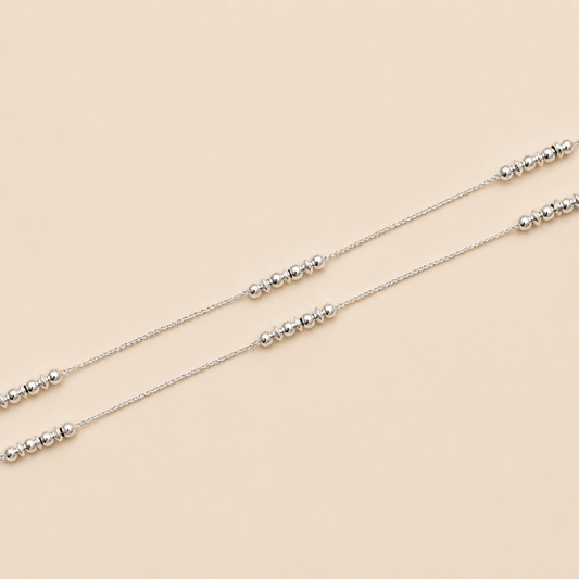 Silver Minimal Designer Anklet With Silver Balls