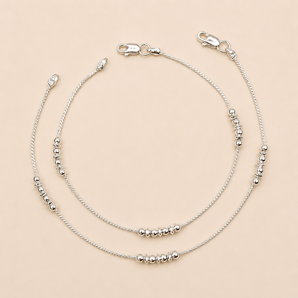 Silver Minimal Designer Anklet With Silver Balls